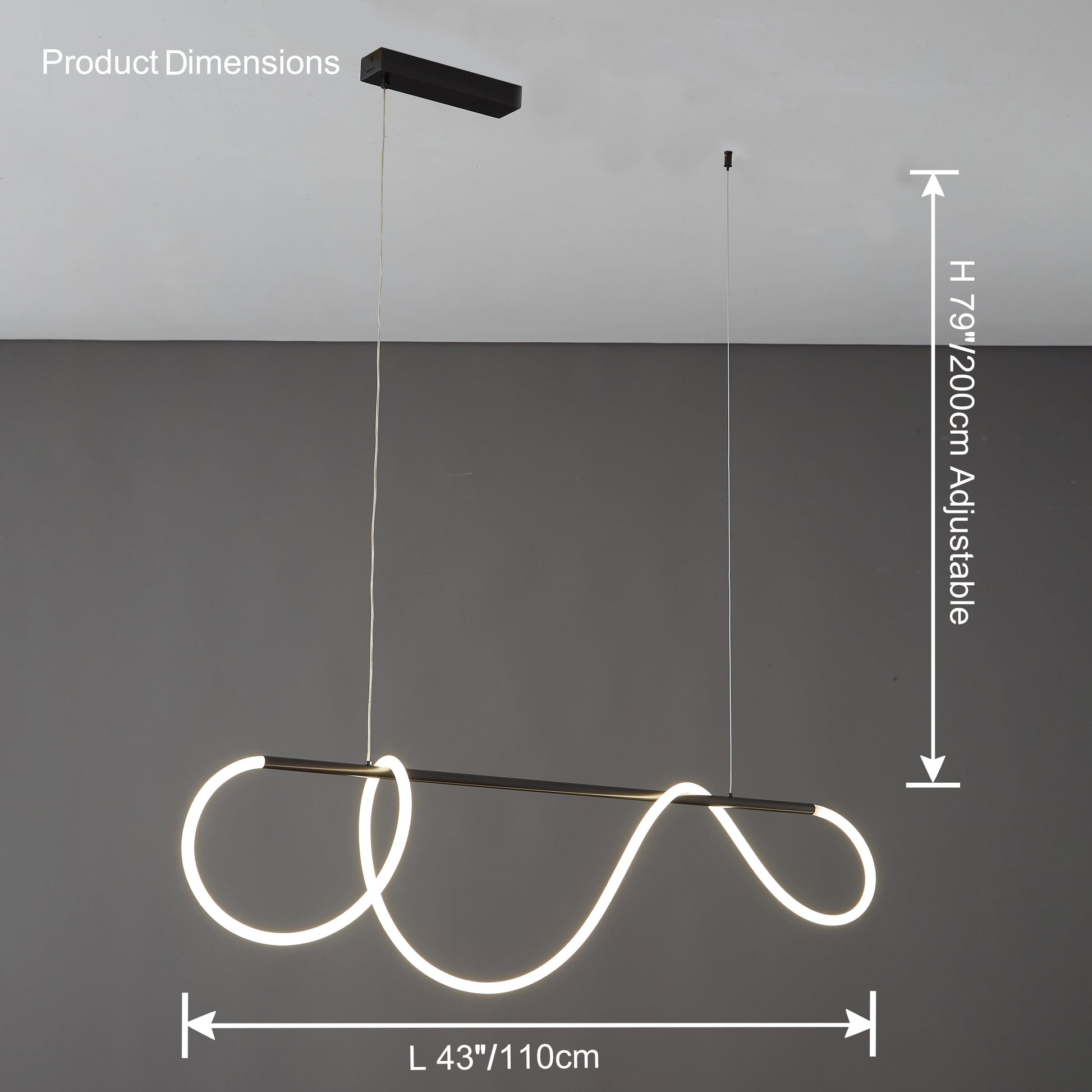 LED Rope Linear Brass Chandelier - Modern Fixture for Dining Room & Living Spaces