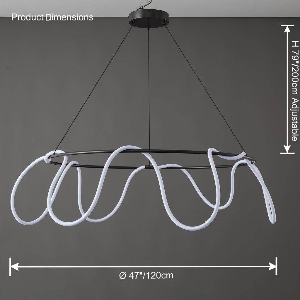 LED Rope Round Chandelier - Modern Fixture for Dining Room & Living Space Lighting
