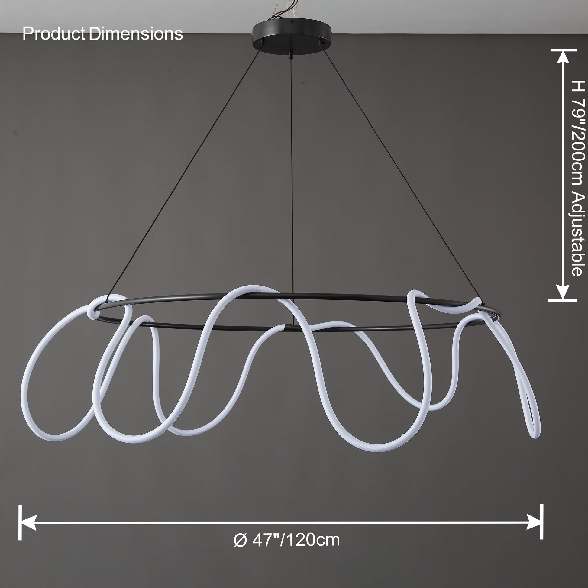 LED Rope Round Chandelier - Modern Fixture for Dining Room & Living Space Lighting
