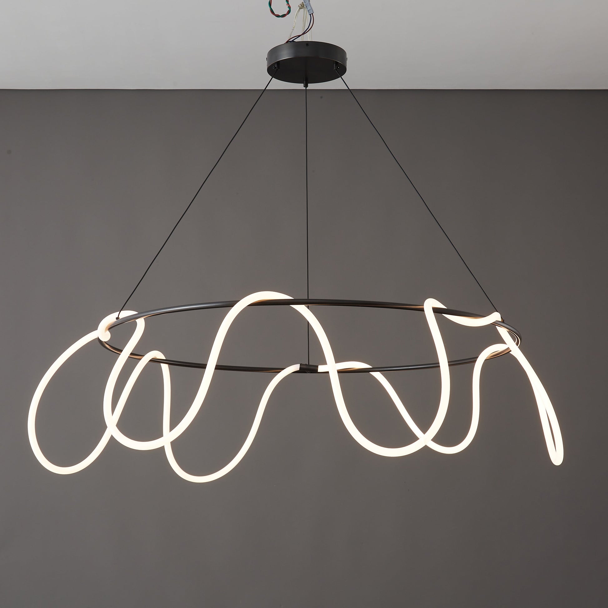 LED Rope Round Chandelier - Modern Fixture for Dining Room & Living Space Lighting