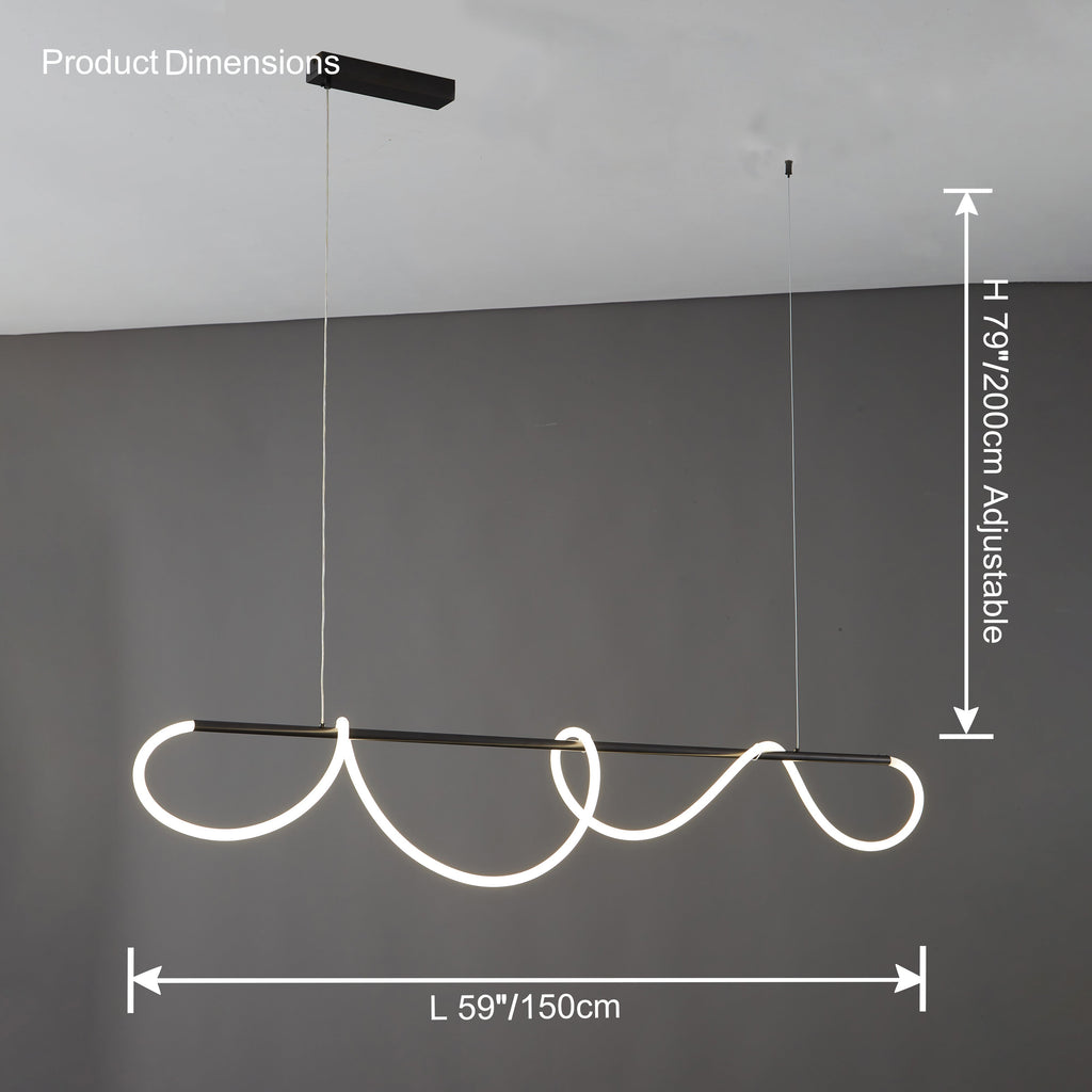 LED Rope Linear Brass Chandelier - Modern Fixture for Dining Room & Living Spaces