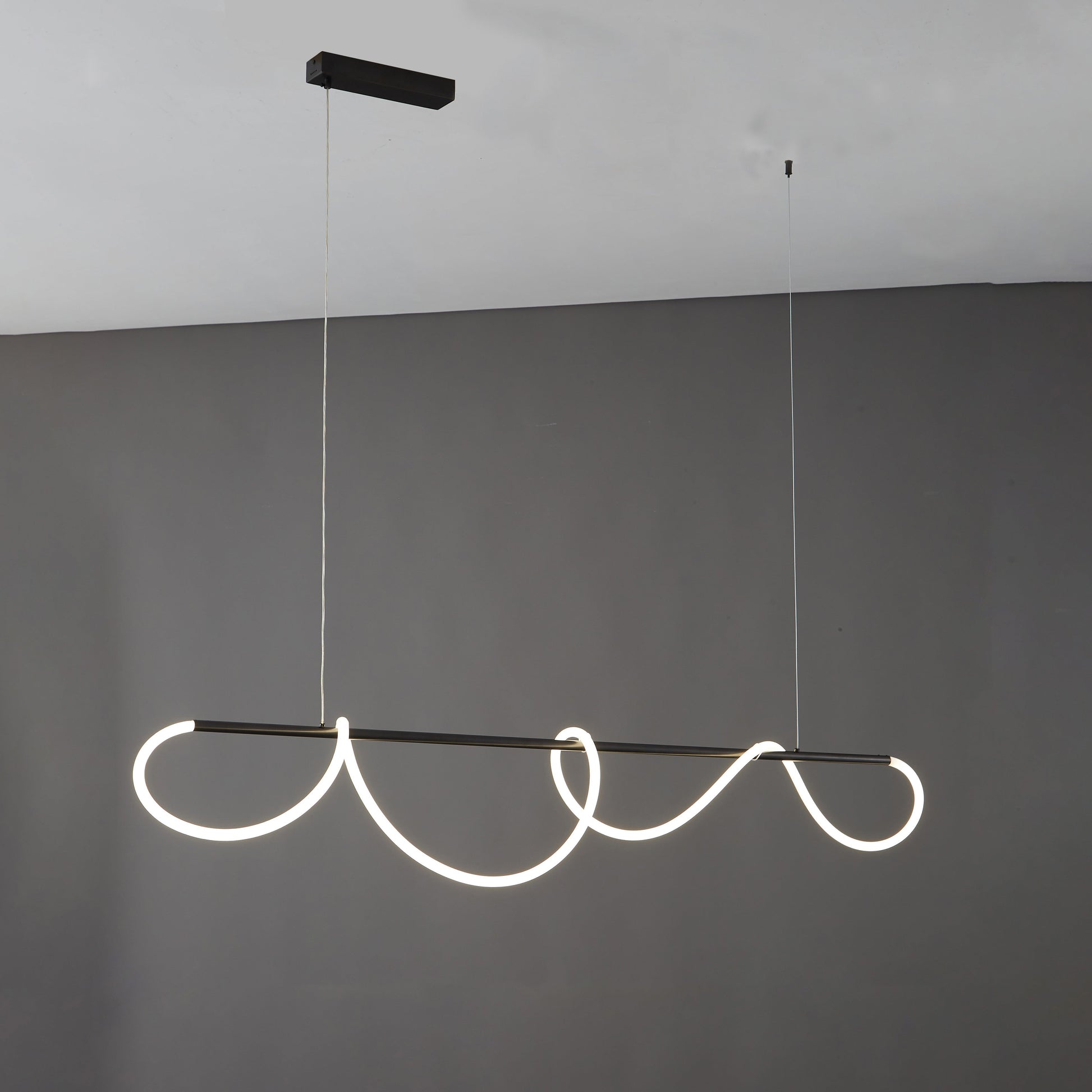 LED Rope Linear Brass Chandelier - Modern Fixture for Dining Room & Living Spaces