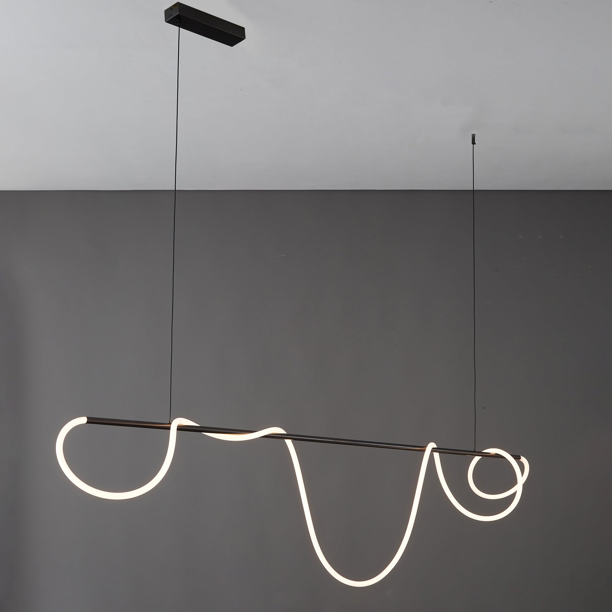 LED Rope Linear Brass Chandelier - Modern Fixture for Dining Room & Living Spaces