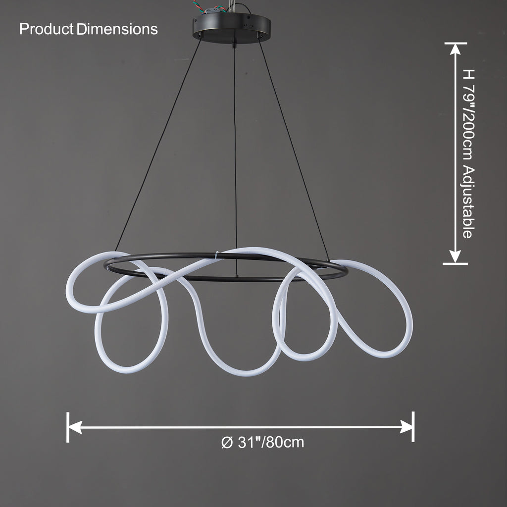 LED Rope Round Chandelier - Modern Fixture for Dining Room & Living Space Lighting
