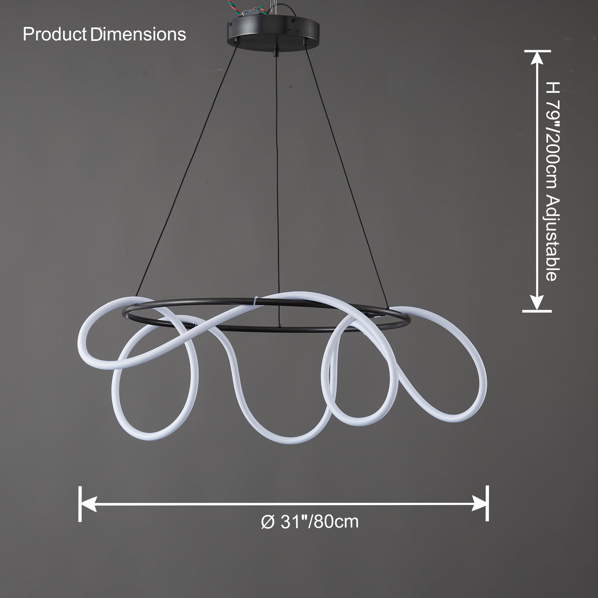 LED Rope Round Chandelier - Modern Fixture for Dining Room & Living Space Lighting