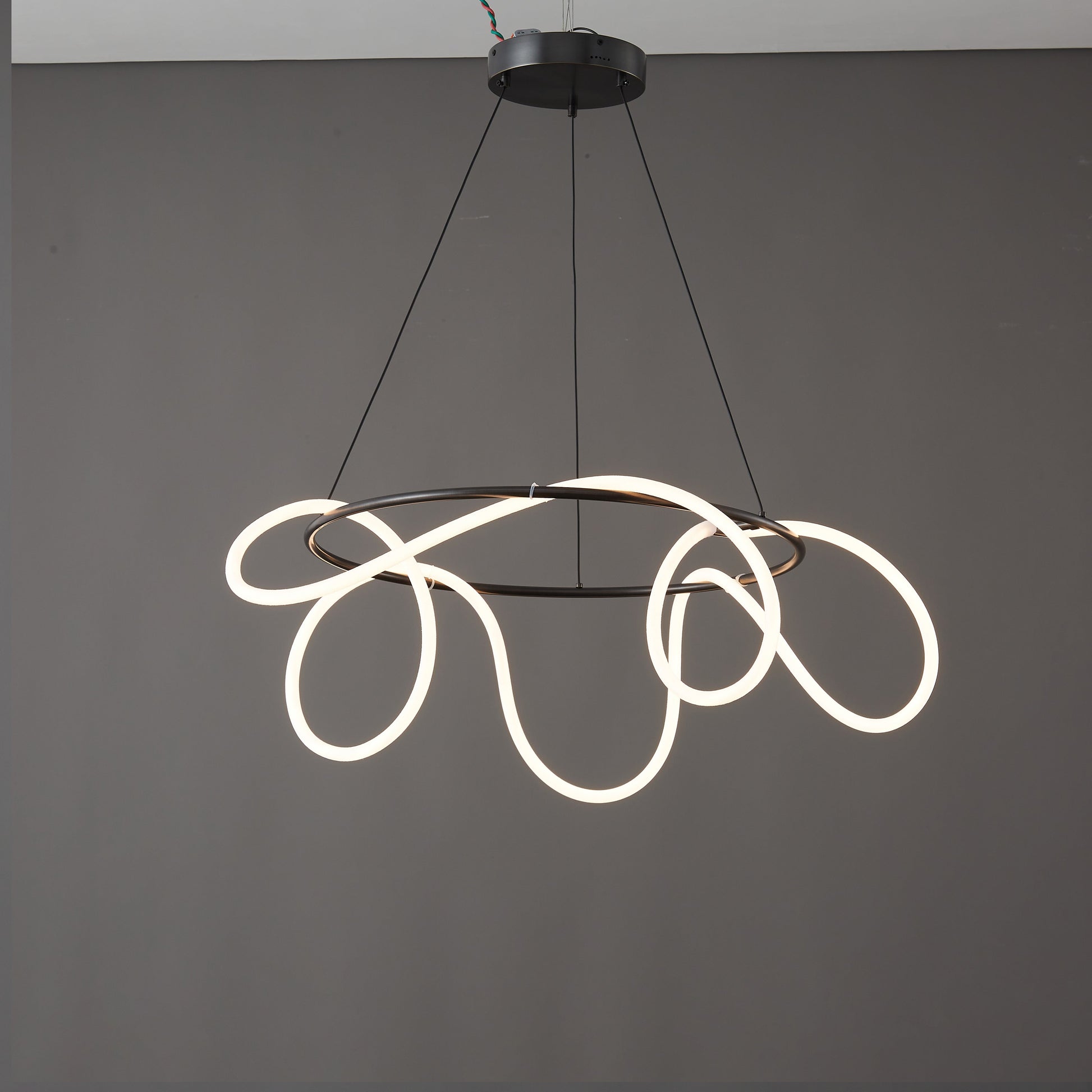 LED Rope Round Chandelier - Modern Fixture for Dining Room & Living Space Lighting