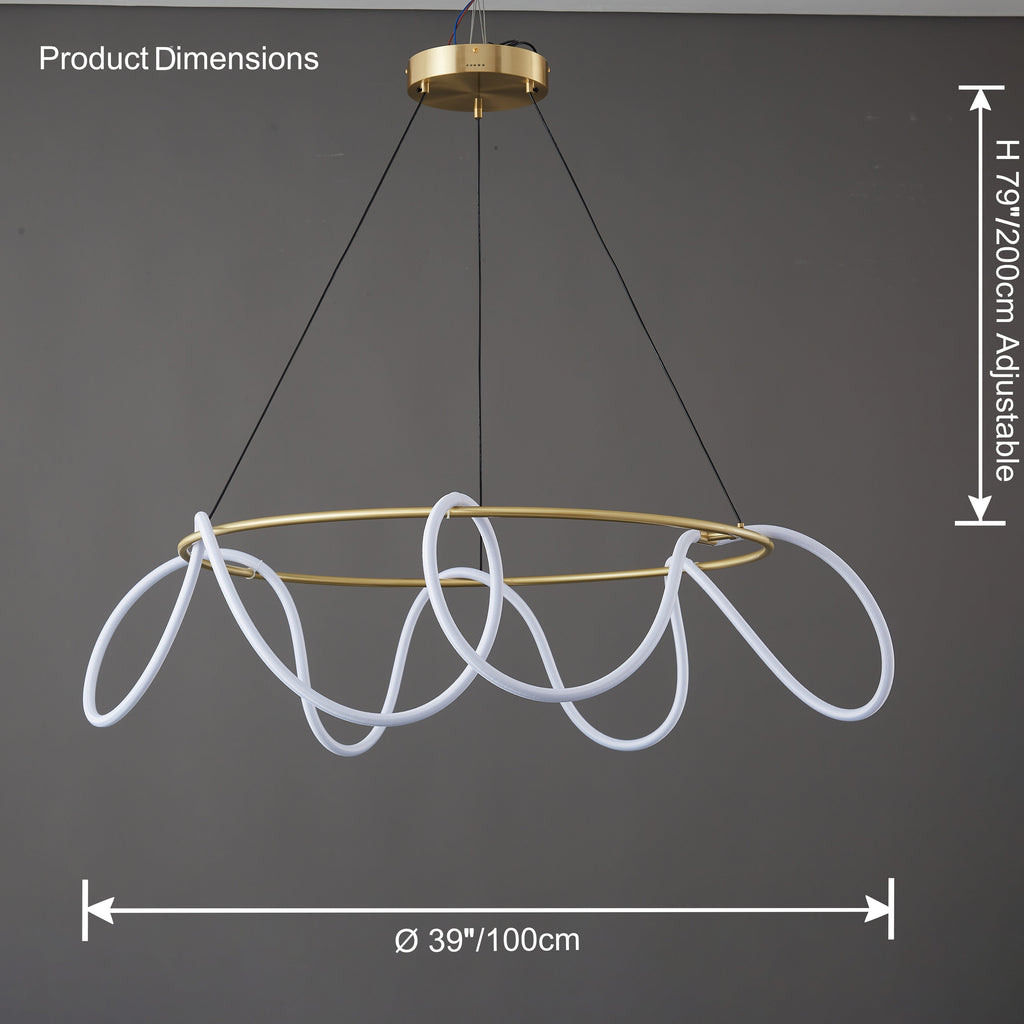 LED Rope Round Chandelier - Modern Fixture for Dining Room & Living Space Lighting