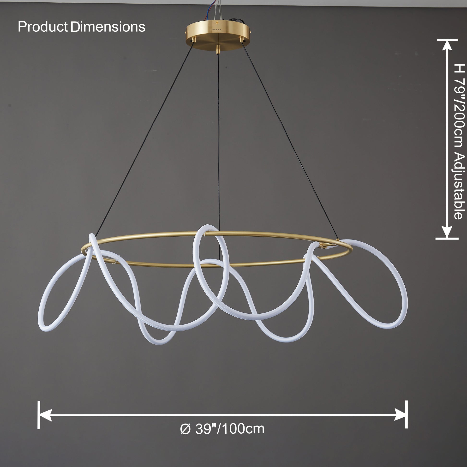 LED Rope Round Chandelier - Modern Fixture for Dining Room & Living Space Lighting
