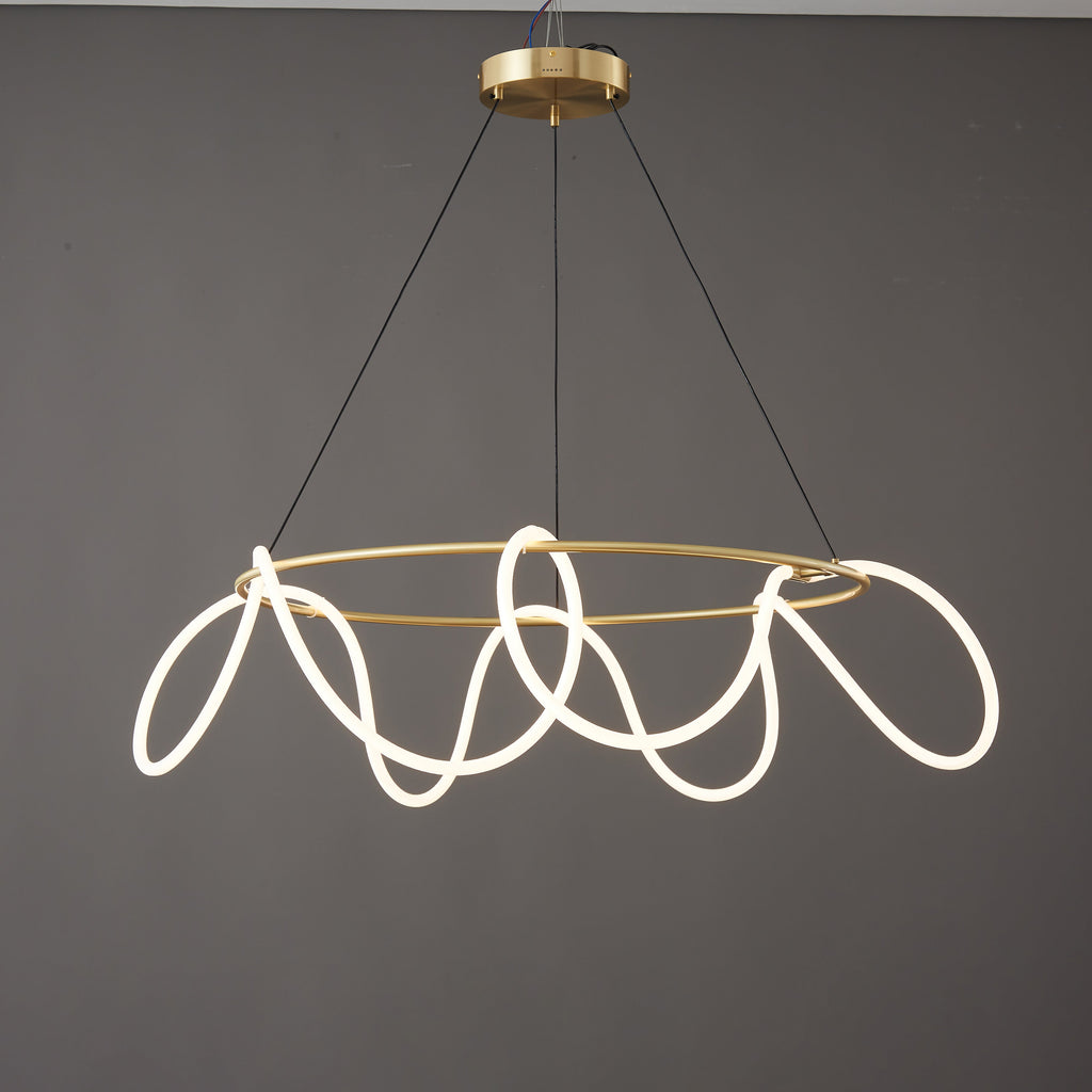 LED Rope Round Chandelier - Modern Fixture for Dining Room & Living Space Lighting