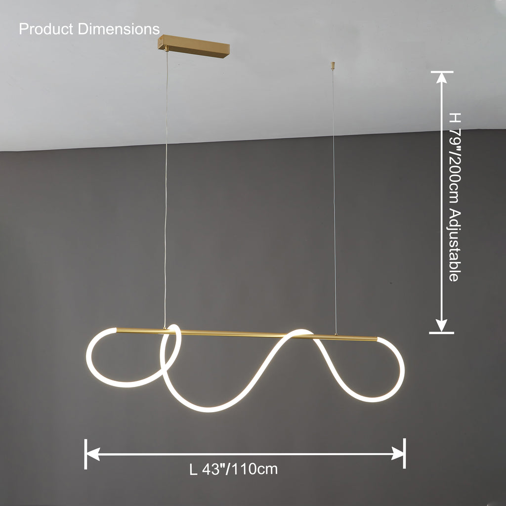 LED Rope Linear Brass Chandelier - Modern Fixture for Dining Room & Living Spaces