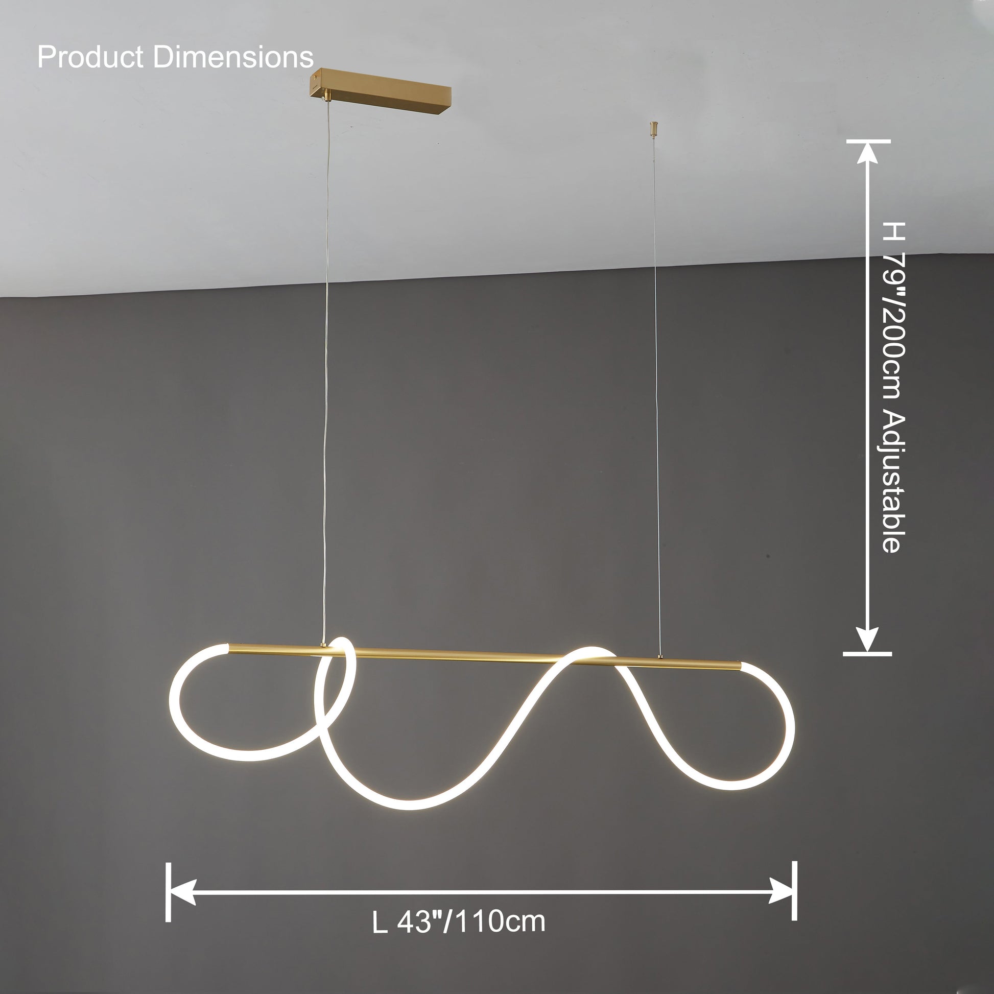 LED Rope Linear Brass Chandelier - Modern Fixture for Dining Room & Living Spaces