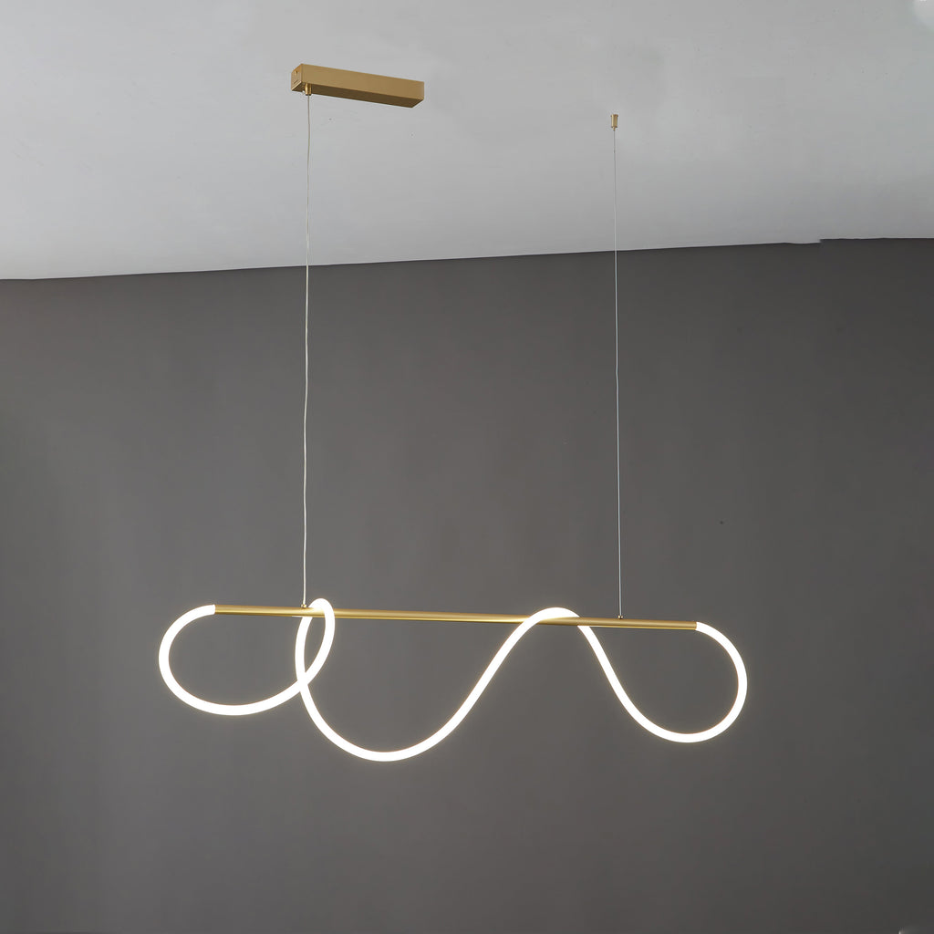 LED Rope Linear Brass Chandelier - Modern Fixture for Dining Room & Living Spaces