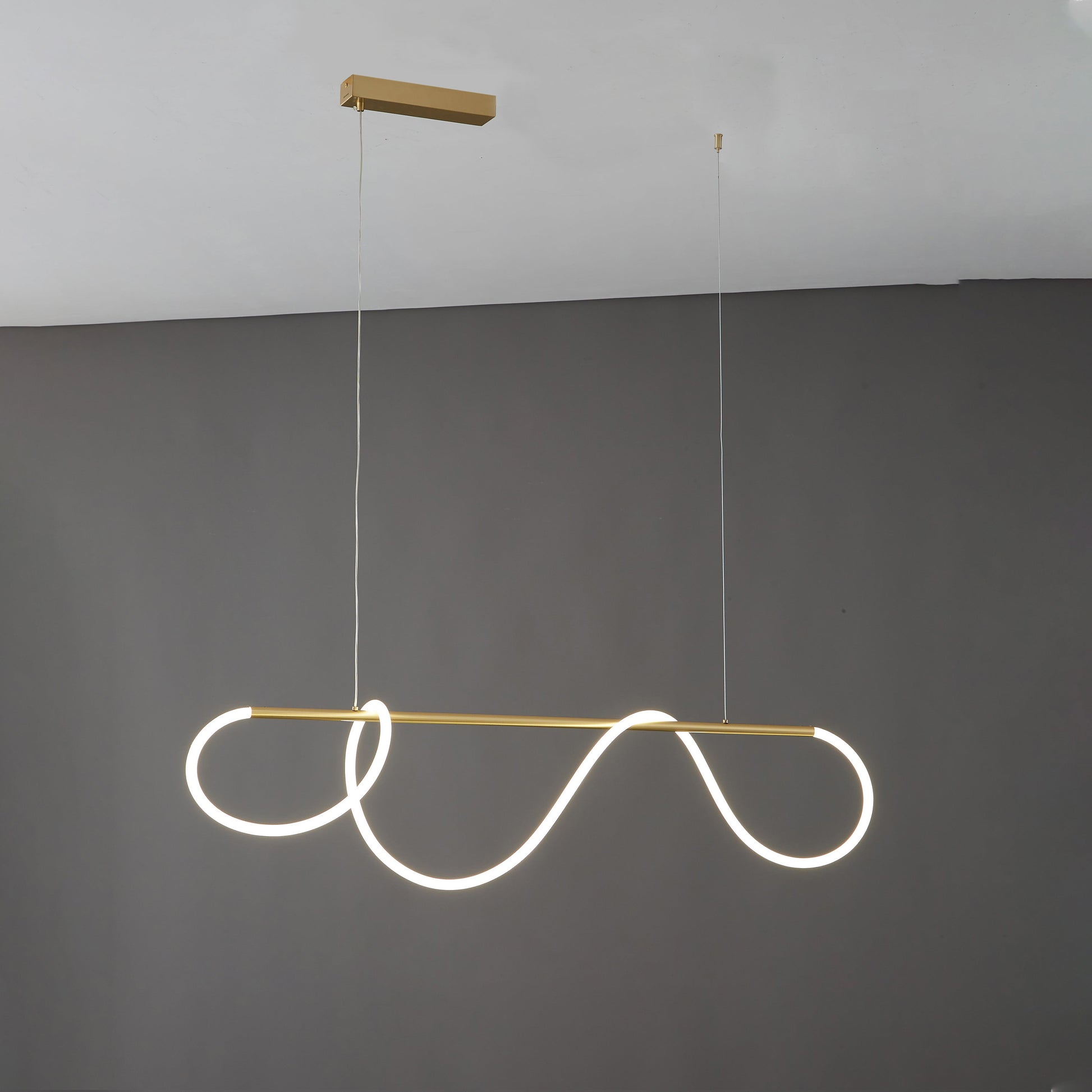 LED Rope Linear Brass Chandelier - Modern Fixture for Dining Room & Living Spaces
