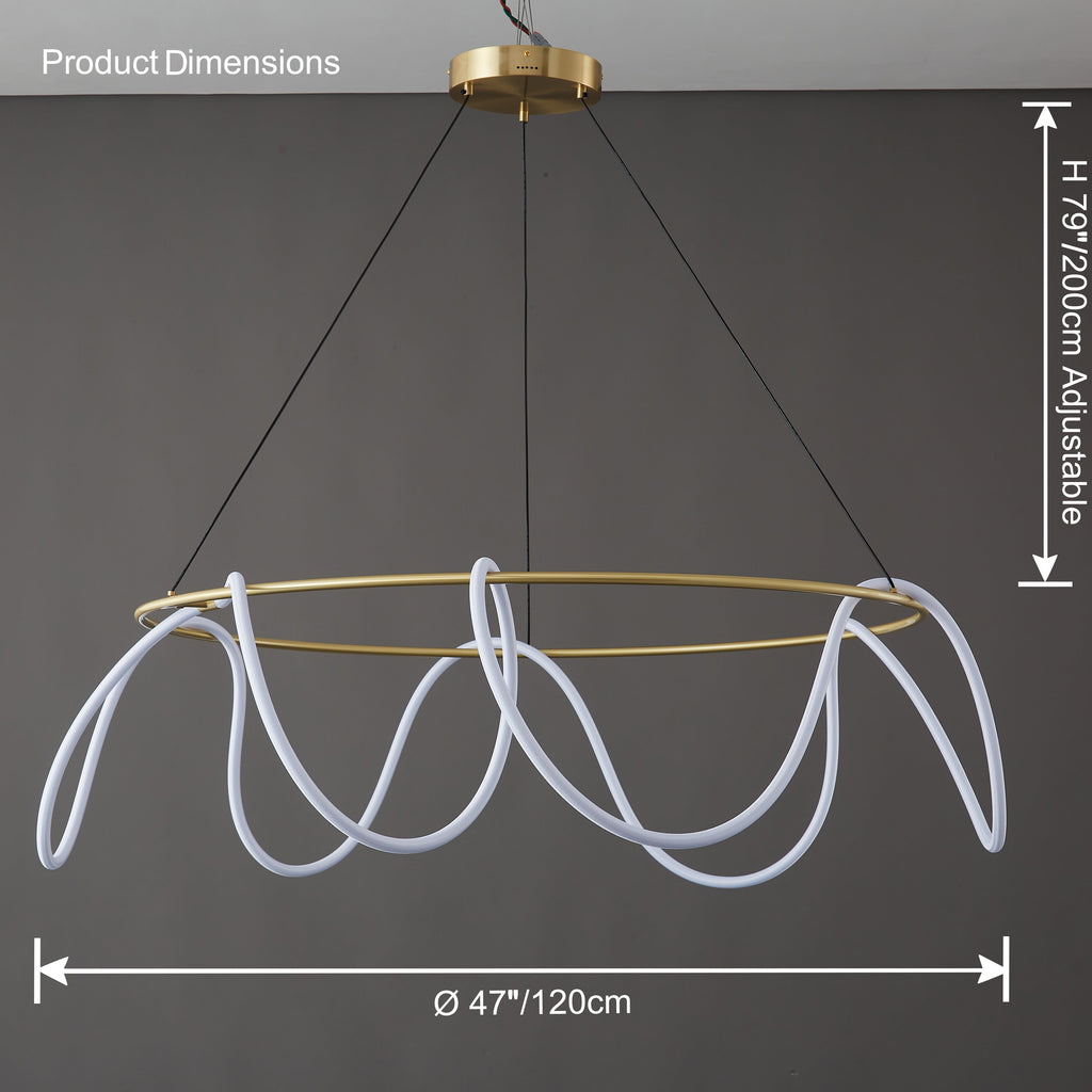 LED Rope Round Chandelier - Modern Fixture for Dining Room & Living Space Lighting