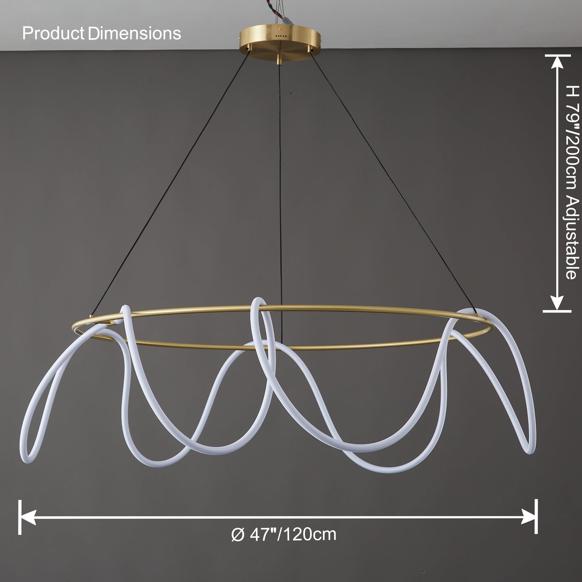 LED Rope Round Chandelier - Modern Fixture for Dining Room & Living Space Lighting