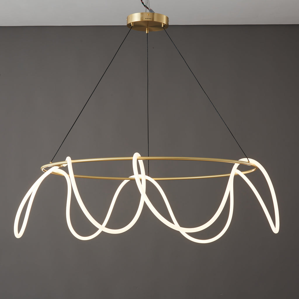 LED Rope Round Chandelier - Modern Fixture for Dining Room & Living Space Lighting