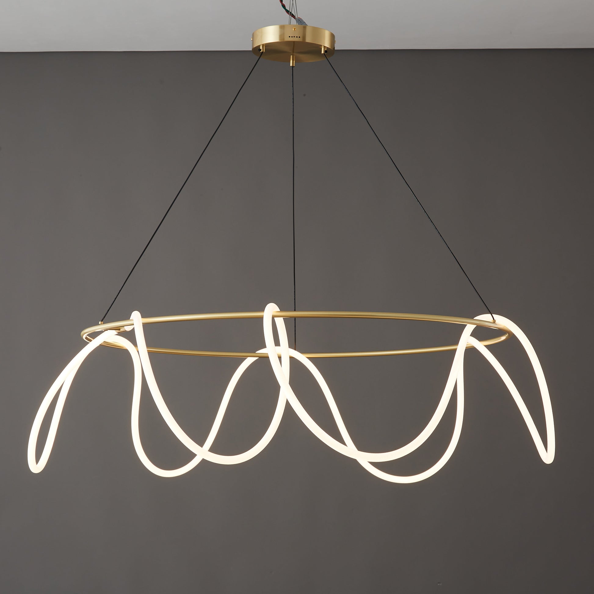 LED Rope Round Chandelier - Modern Fixture for Dining Room & Living Space Lighting