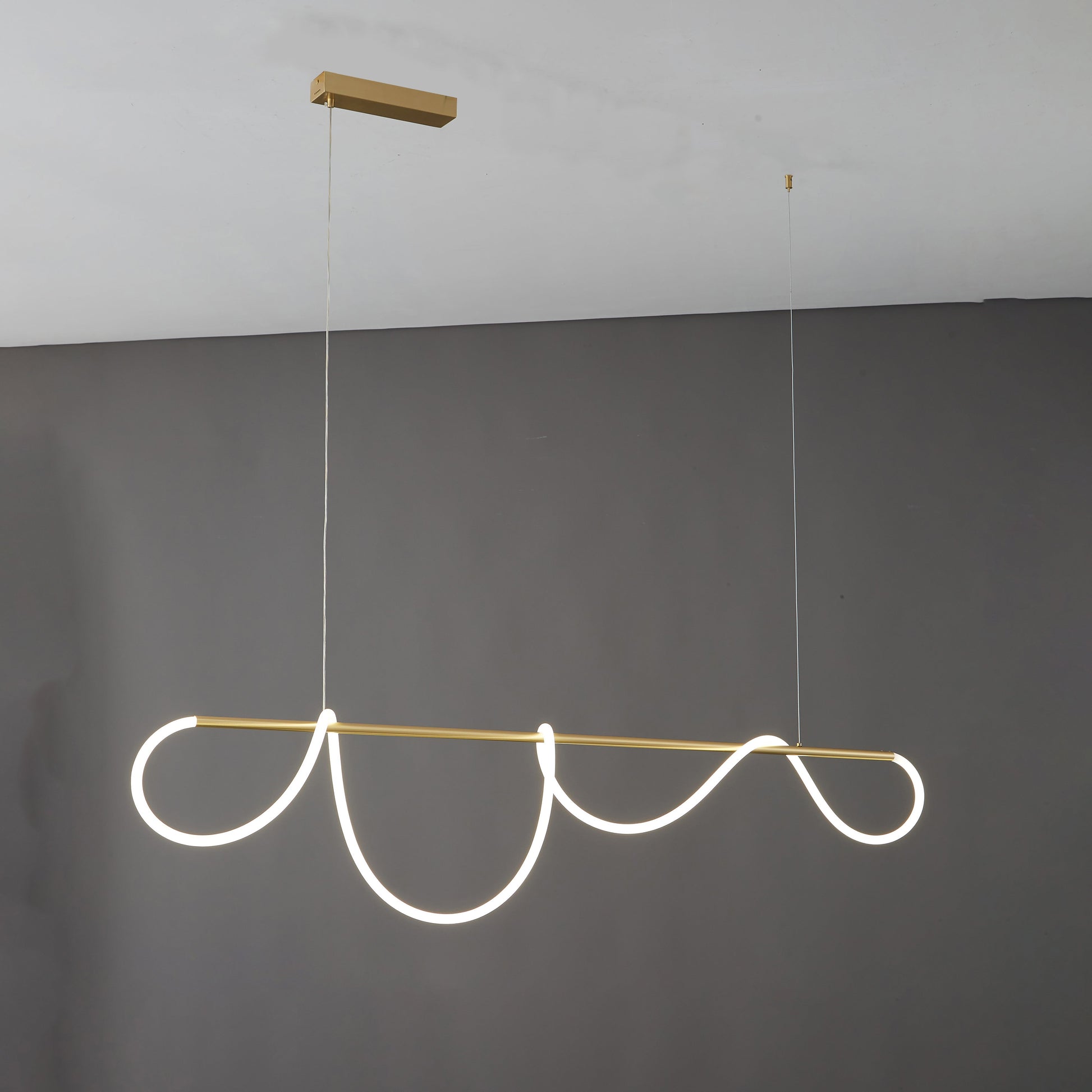 LED Rope Linear Brass Chandelier - Modern Fixture for Dining Room & Living Spaces