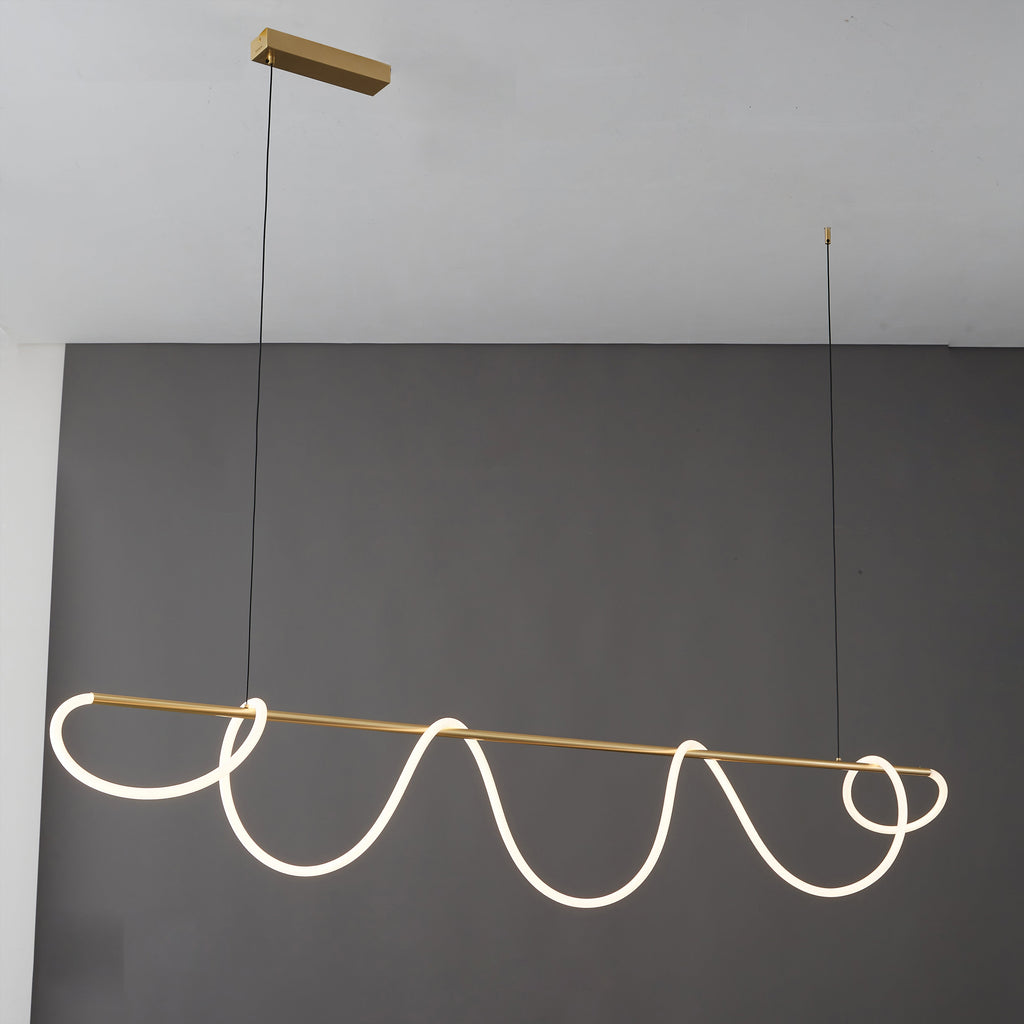 LED Rope Linear Brass Chandelier - Modern Fixture for Dining Room & Living Spaces