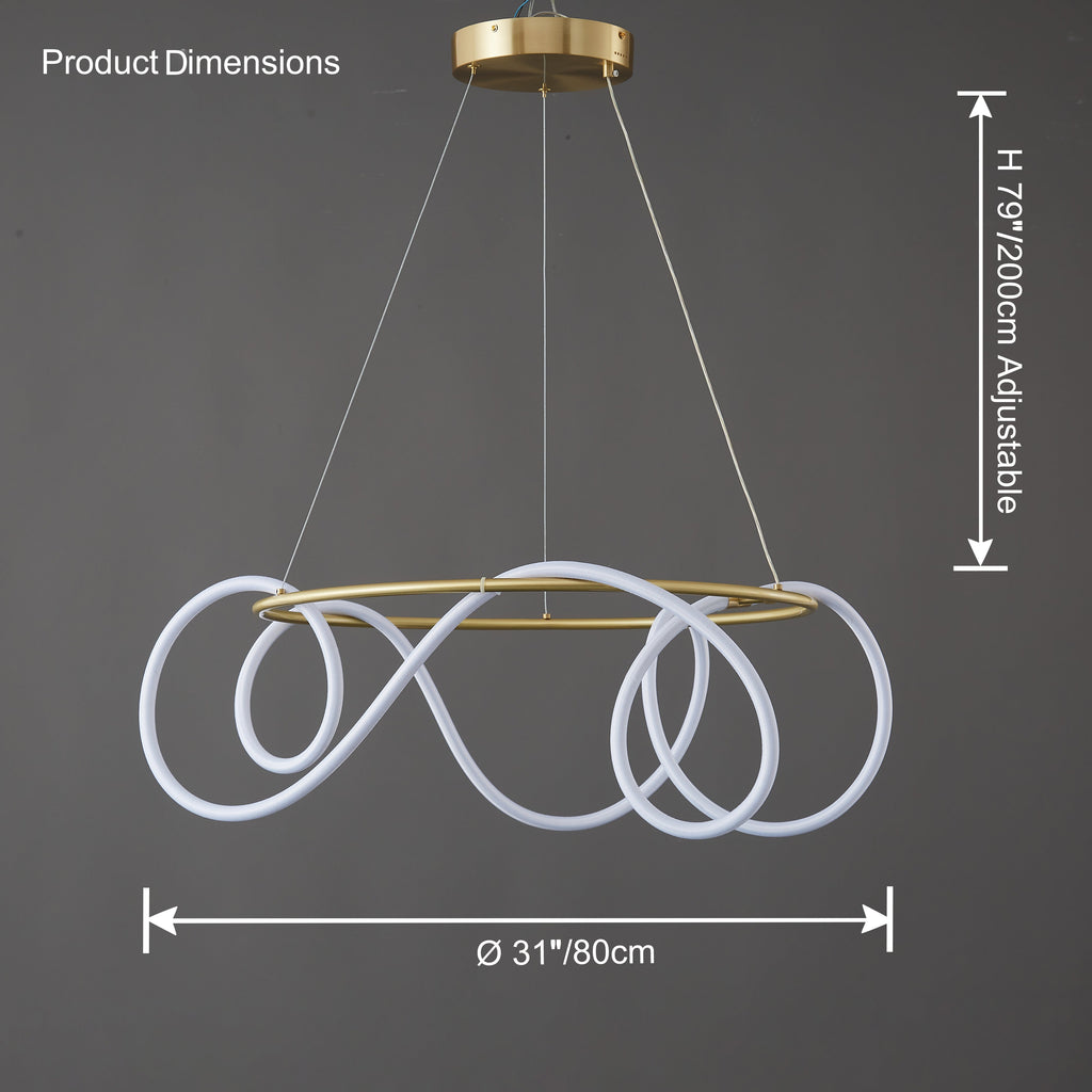 LED Rope Round Chandelier - Modern Fixture for Dining Room & Living Space Lighting