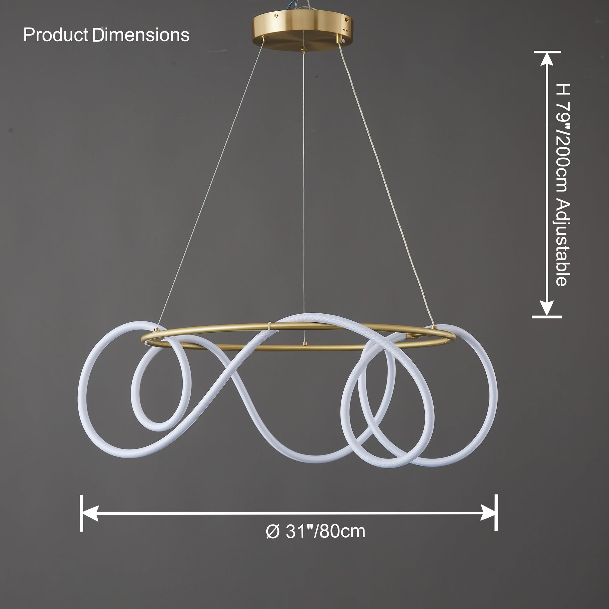 LED Rope Round Chandelier - Modern Fixture for Dining Room & Living Space Lighting