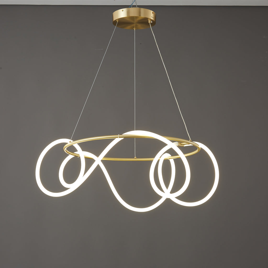 LED Rope Round Chandelier - Modern Fixture for Dining Room & Living Space Lighting