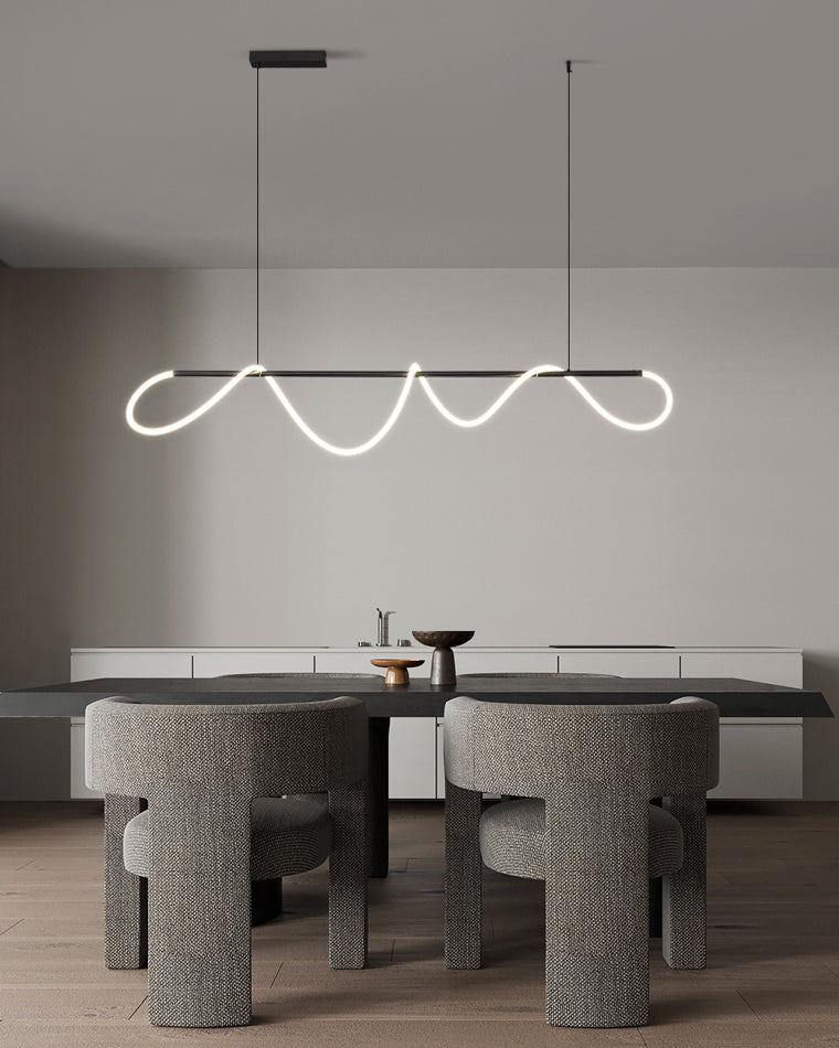 LED Rope Linear Brass Chandelier - Modern Fixture for Dining Room & Living Spaces