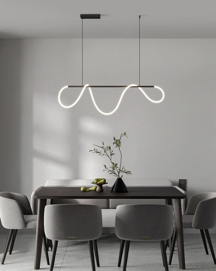 LED Rope Linear Brass Chandelier - Modern Fixture for Dining Room & Living Spaces