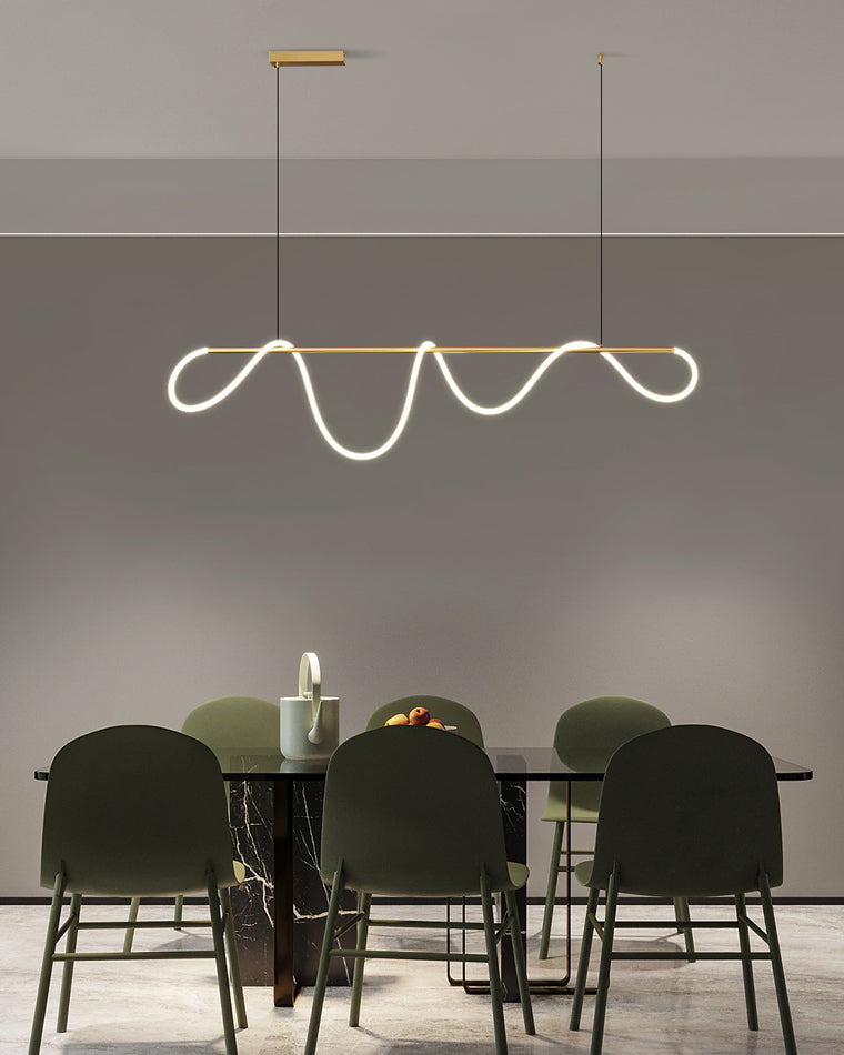 LED Rope Linear Brass Chandelier - Modern Fixture for Dining Room & Living Spaces
