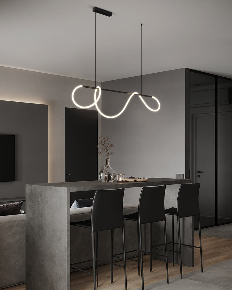 LED Rope Round Chandelier - Modern Fixture for Dining Room & Living Space Lighting