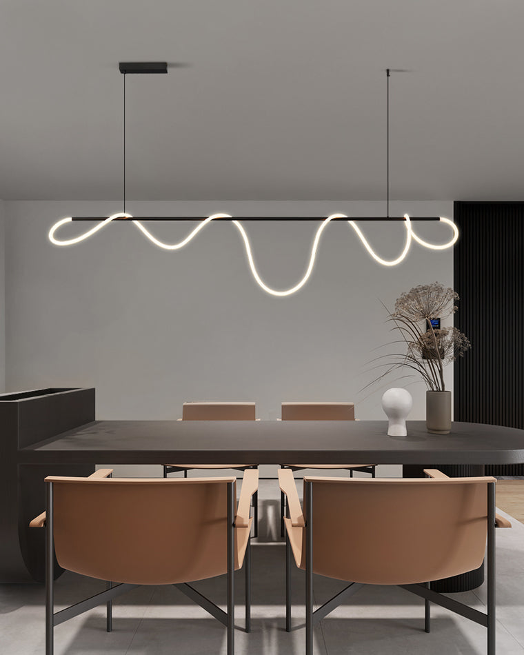 LED Rope Linear Brass Chandelier - Modern Fixture for Dining Room & Living Spaces