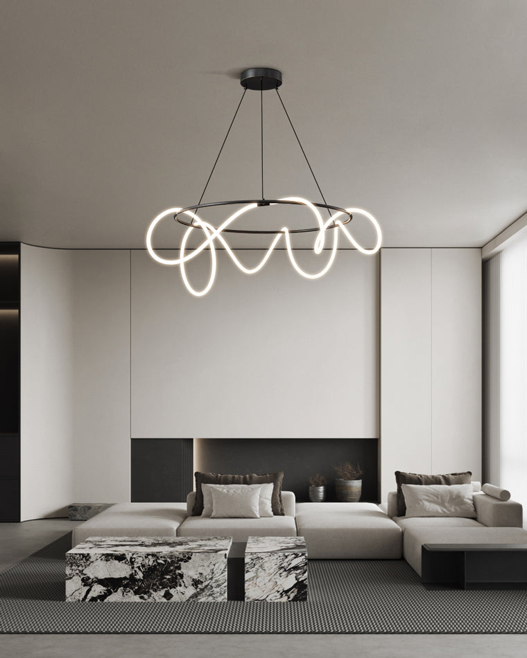 LED Rope Round Chandelier - Modern Fixture for Dining Room & Living Space Lighting