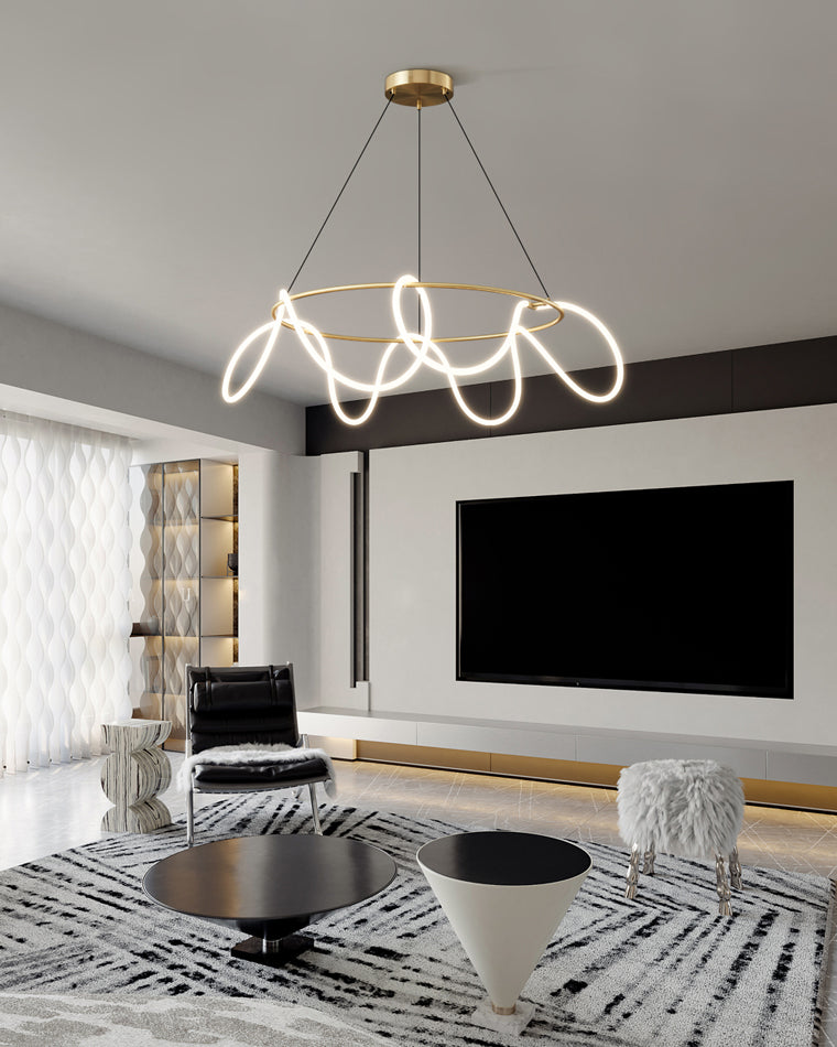 LED Rope Round Chandelier - Modern Fixture for Dining Room & Living Space Lighting