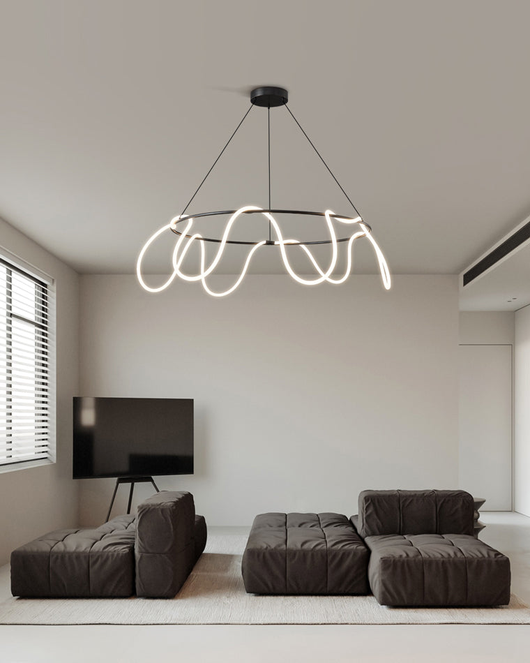 LED Rope Round Chandelier - Modern Fixture for Dining Room & Living Space Lighting