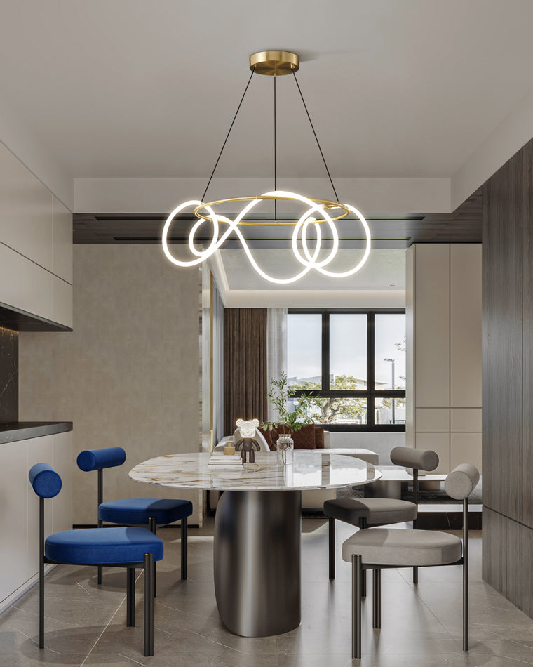 LED Rope Round Chandelier - Modern Fixture for Dining Room & Living Space Lighting