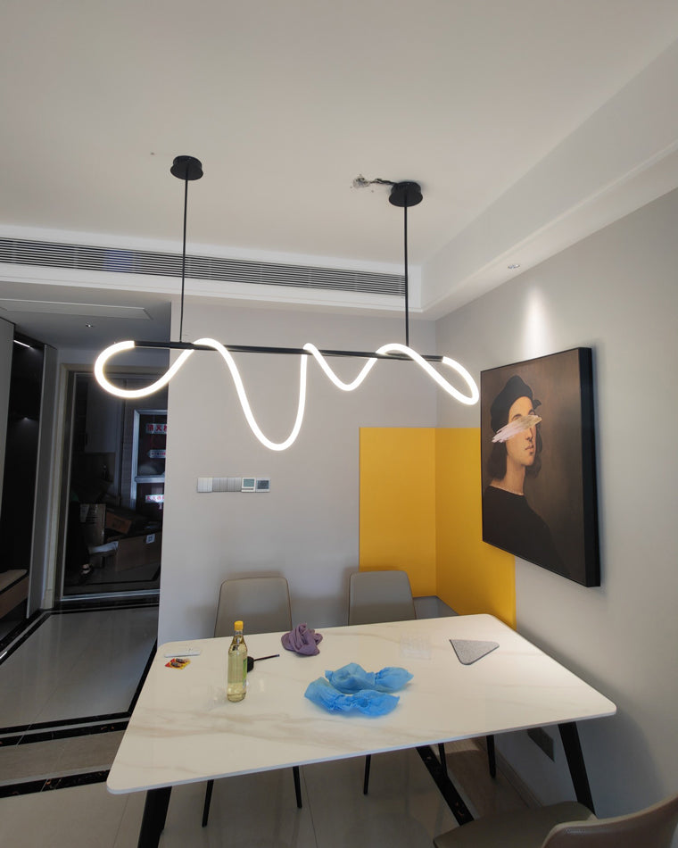 LED Rope Linear Brass Chandelier - Modern Fixture for Dining Room & Living Spaces