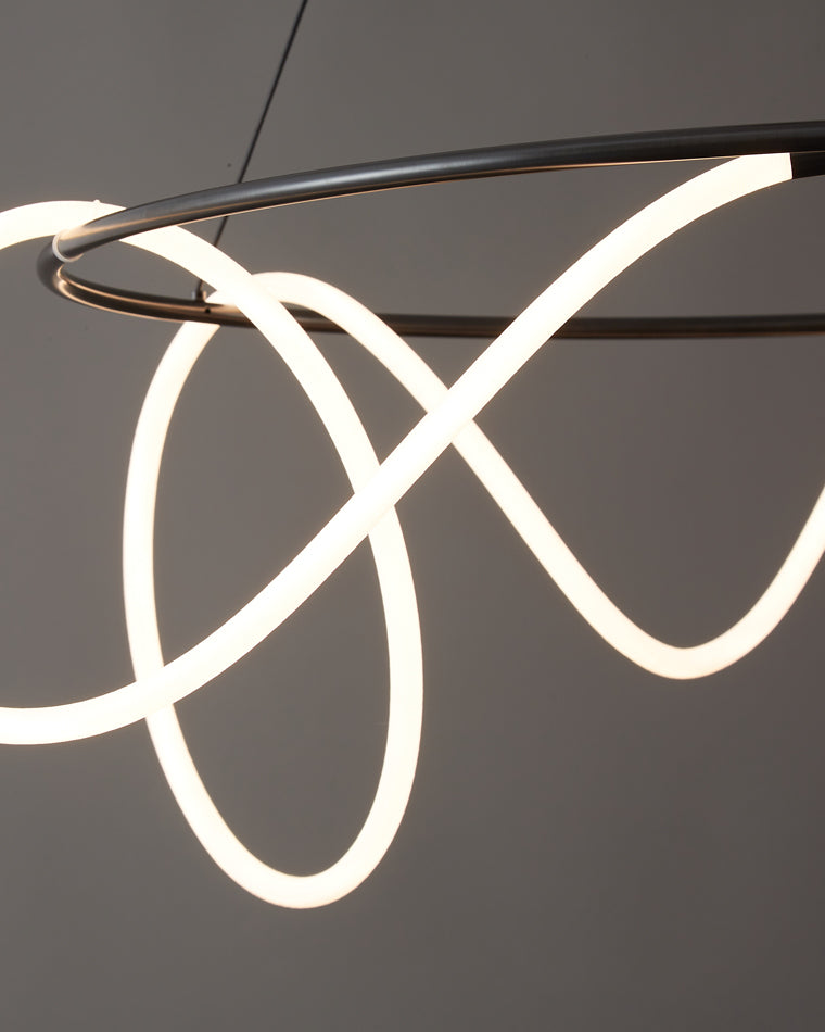 LED Rope Round Chandelier - Modern Fixture for Dining Room & Living Space Lighting