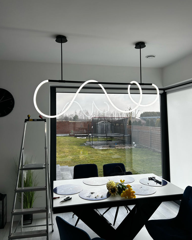 LED Rope Round Chandelier - Modern Fixture for Dining Room & Living Space Lighting