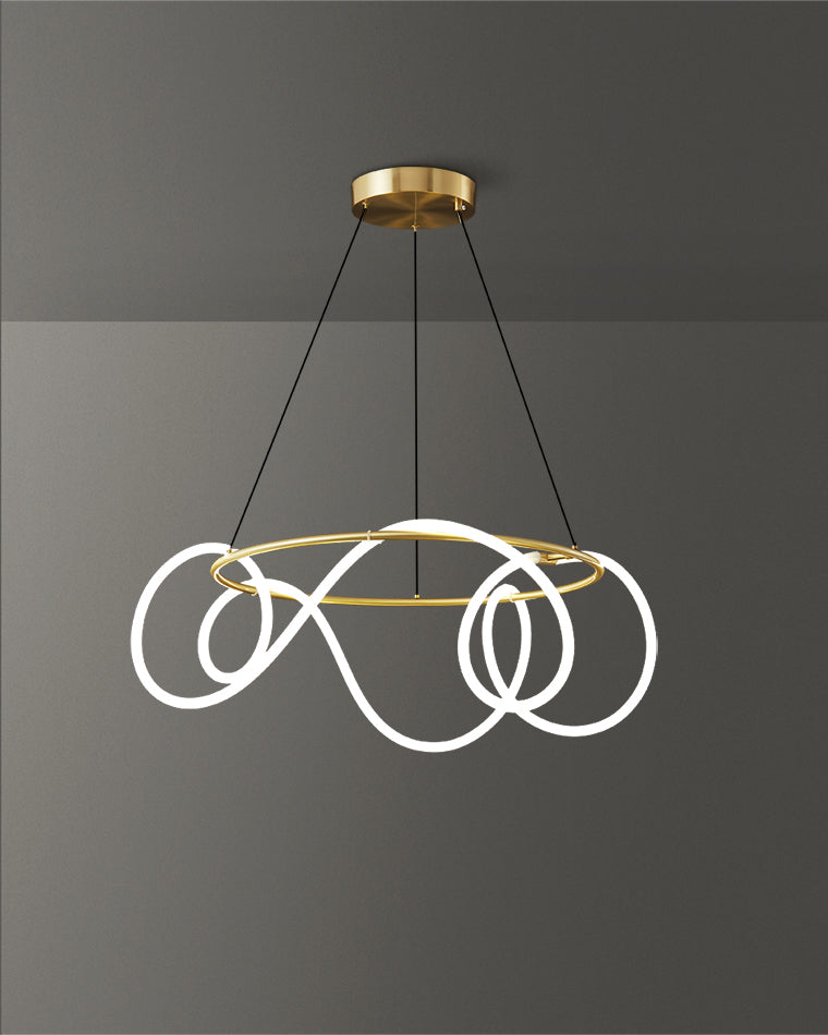 LED Rope Round Chandelier - Modern Fixture for Dining Room & Living Space Lighting
