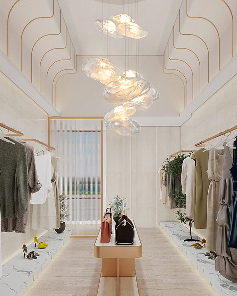 Blown Glass Pendant Light Fixture - Modern Cloud Design for Dining Room & Kitchen Lighting