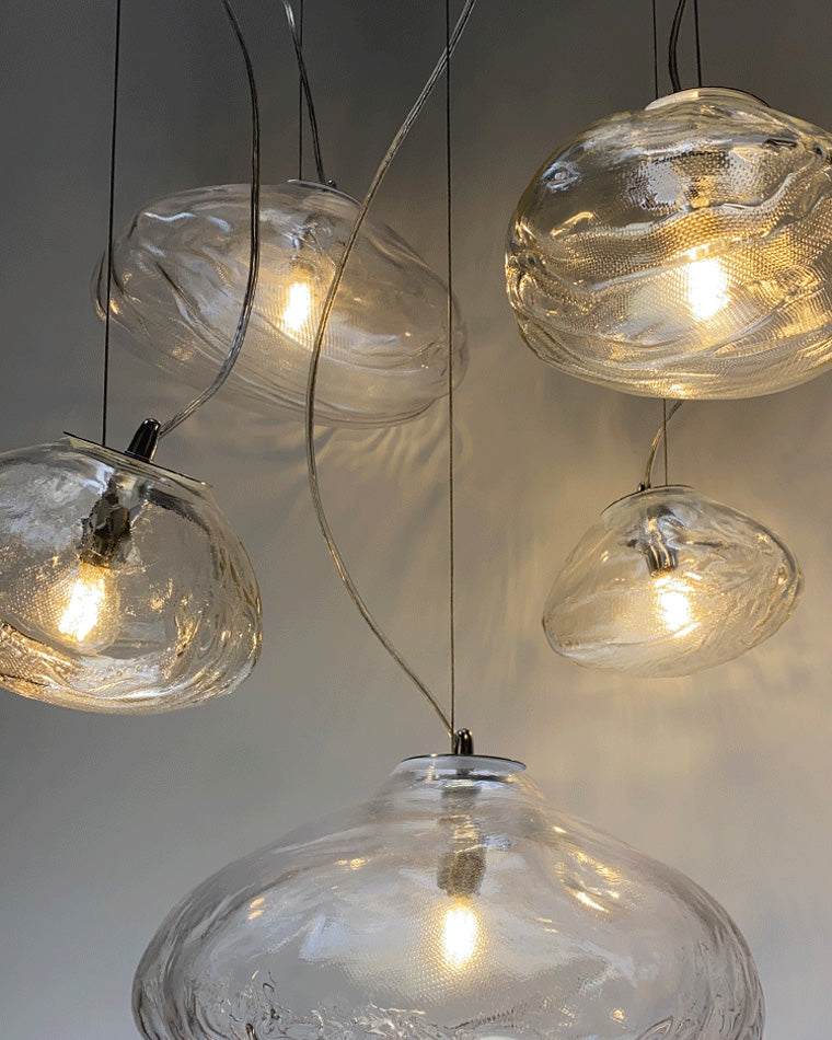 Blown Glass Pendant Light Fixture - Modern Cloud Design for Dining Room & Kitchen Lighting