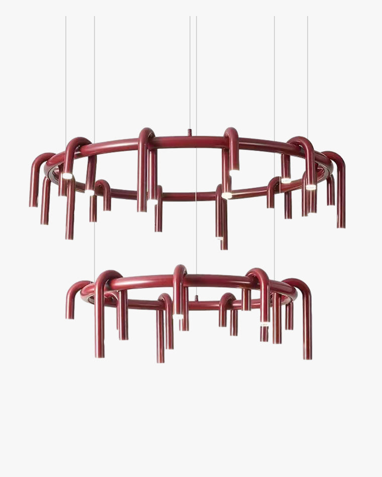 Red Round Chandelier - U-Tube Design for Modern Home Decor & Dining Room Lighting