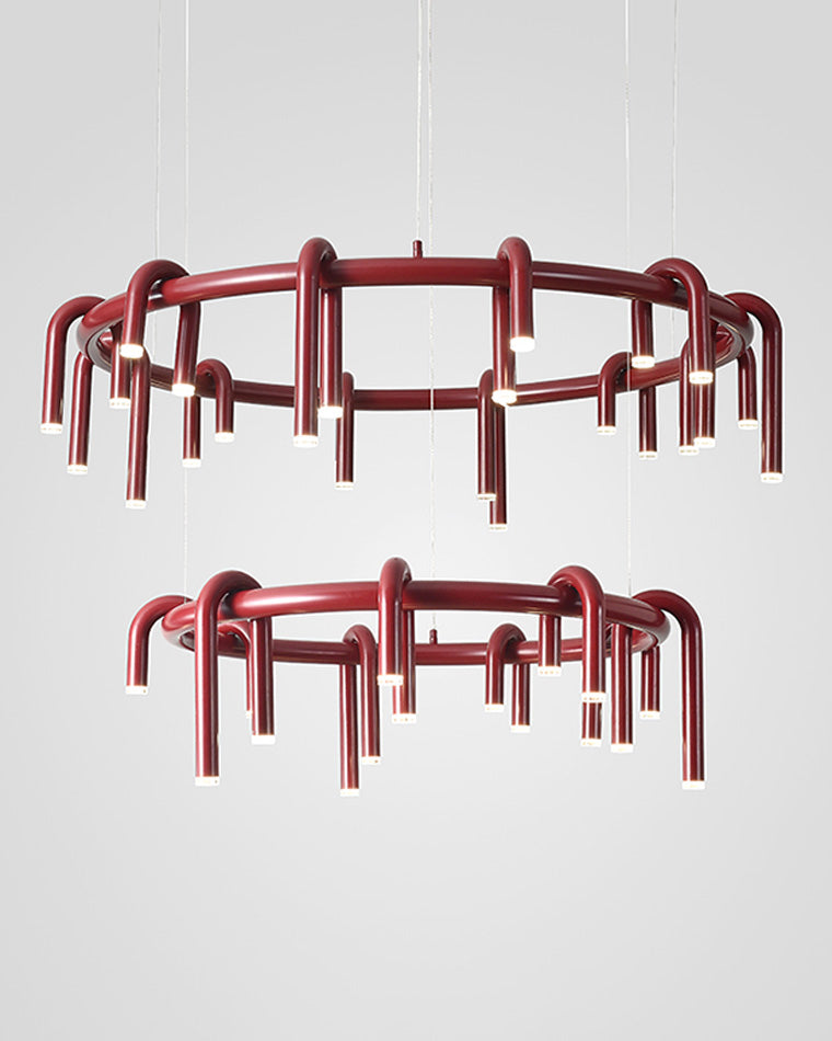 Red Round Chandelier - U-Tube Design for Modern Home Decor & Dining Room Lighting