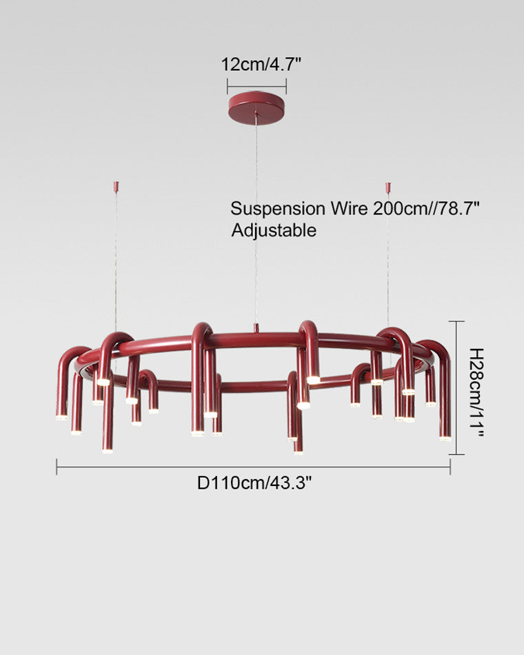 Red Round Chandelier - U-Tube Design for Modern Home Decor & Dining Room Lighting