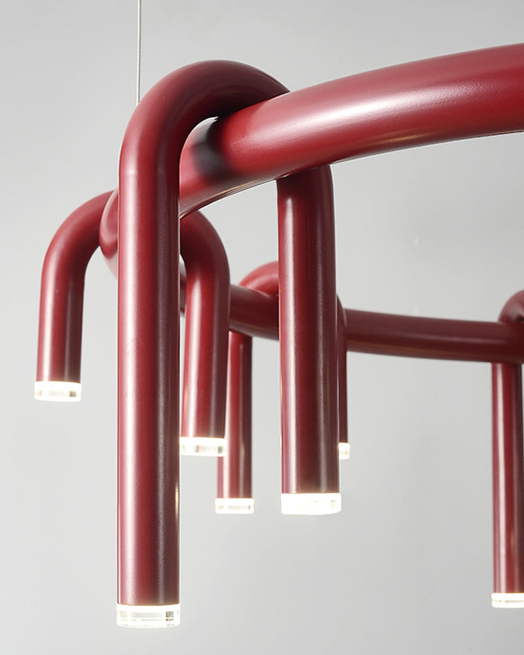 Red Round Chandelier - U-Tube Design for Modern Home Decor & Dining Room Lighting