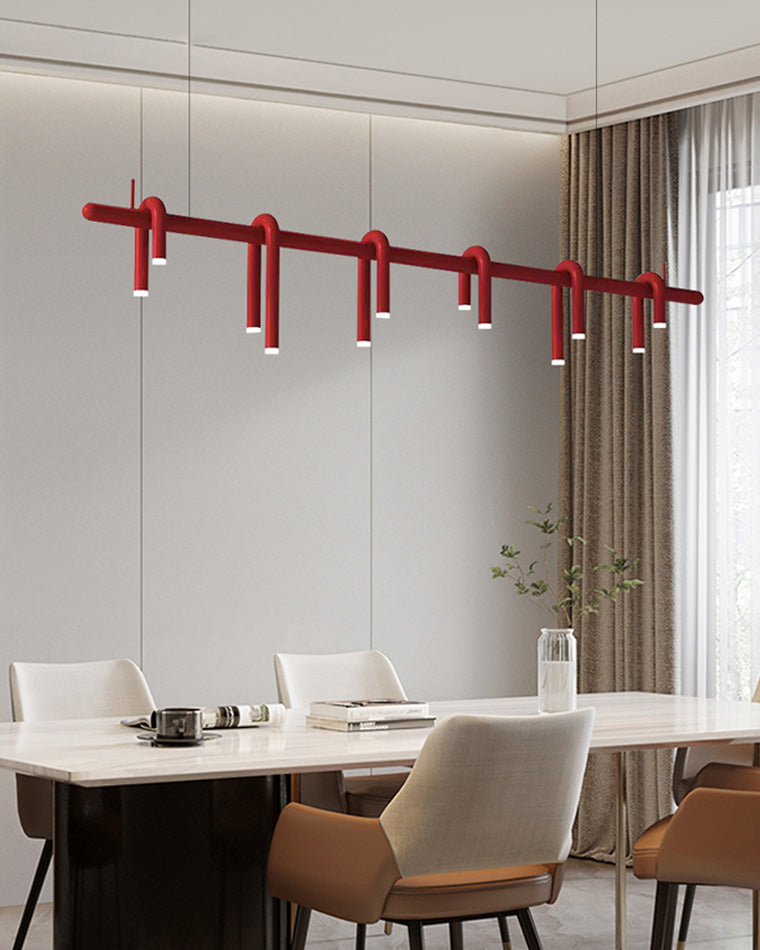 Red Round Chandelier - U-Tube Design for Modern Home Decor & Dining Room Lighting