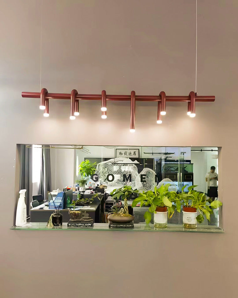 Red Round Chandelier - U-Tube Design for Modern Home Decor & Dining Room Lighting