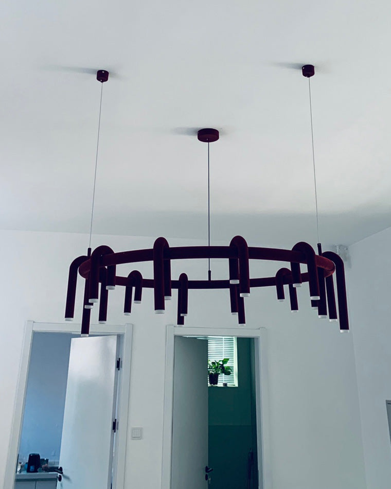 Red Round Chandelier - U-Tube Design for Modern Home Decor & Dining Room Lighting