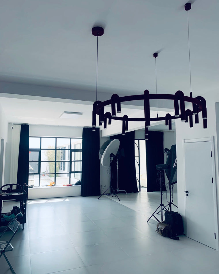 Red Round Chandelier - U-Tube Design for Modern Home Decor & Dining Room Lighting