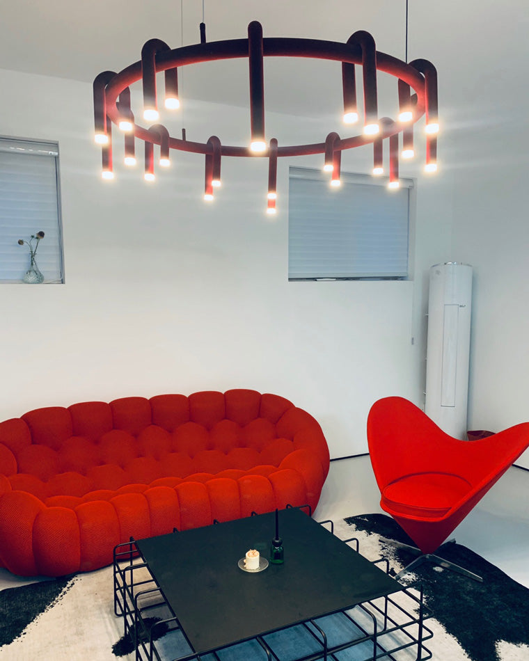 Red Round Chandelier - U-Tube Design for Modern Home Decor & Dining Room Lighting